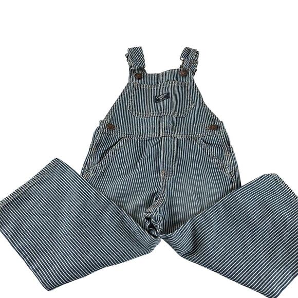 OshKosh B’gosh Toddler Railroad Stripe Overalls Size 3 Vintage Blue Denim - Picture 4 of 12